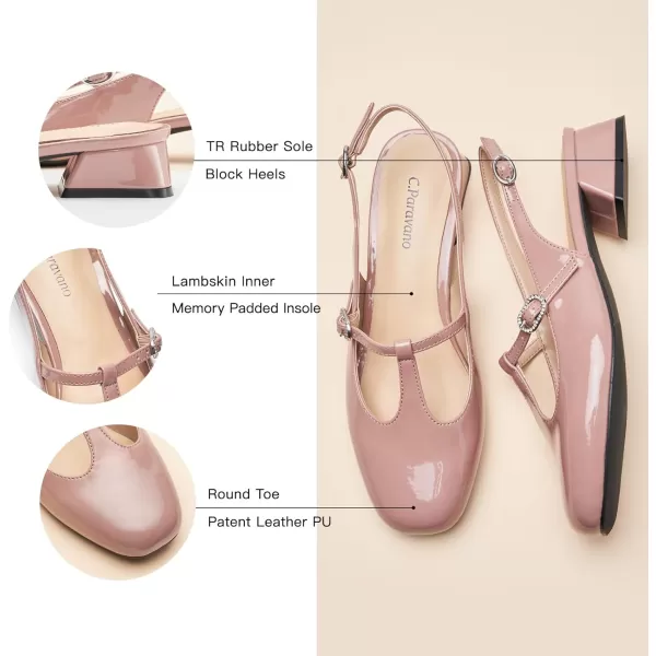 C.Paravano Mary Jane Slingback Pumps Round Toe Low Heel Mary Janes T Strap Slingback Heels Block Heel Mary Janes for Women Sling Back