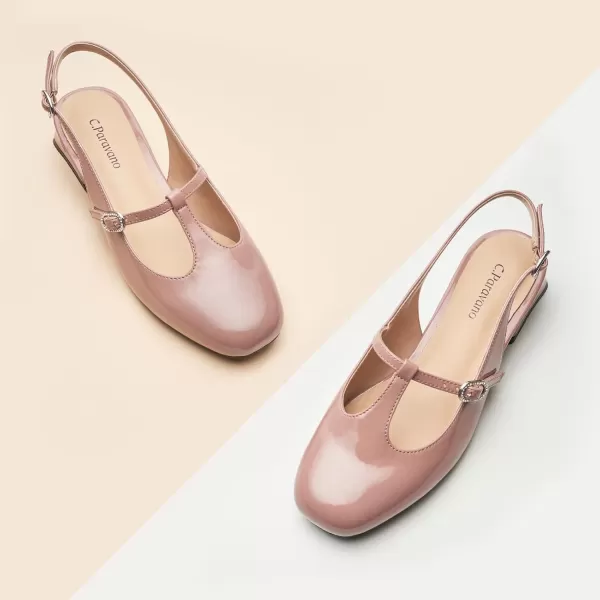 C.Paravano Mary Jane Slingback Pumps Round Toe Low Heel Mary Janes T Strap Slingback Heels Block Heel Mary Janes for Women Sling Back