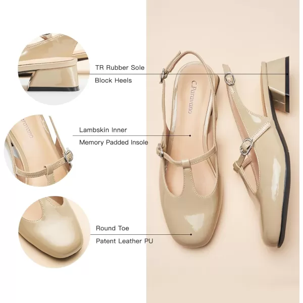 C.Paravano Mary Jane Slingback Pumps Round Toe Low Heel Mary Janes T Strap Slingback Heels Block Heel Mary Janes for Women Sling Back