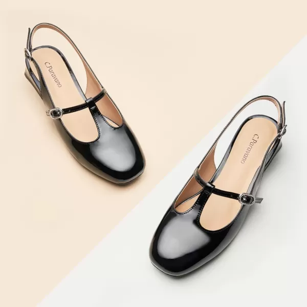 C.Paravano Mary Jane Slingback Pumps Round Toe Low Heel Mary Janes T Strap Slingback Heels Block Heel Mary Janes for Women Sling Back
