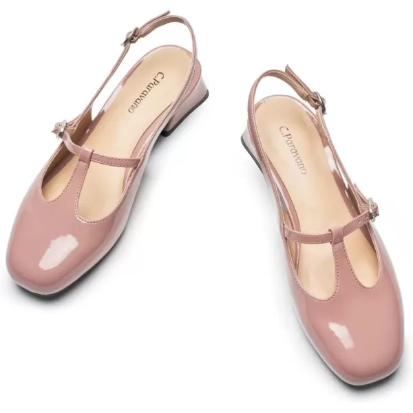 C.Paravano Mary Jane Slingback Pumps Round Toe Low Heel Mary Janes T Strap Slingback Heels Block Heel Mary Janes for Women Sling Back