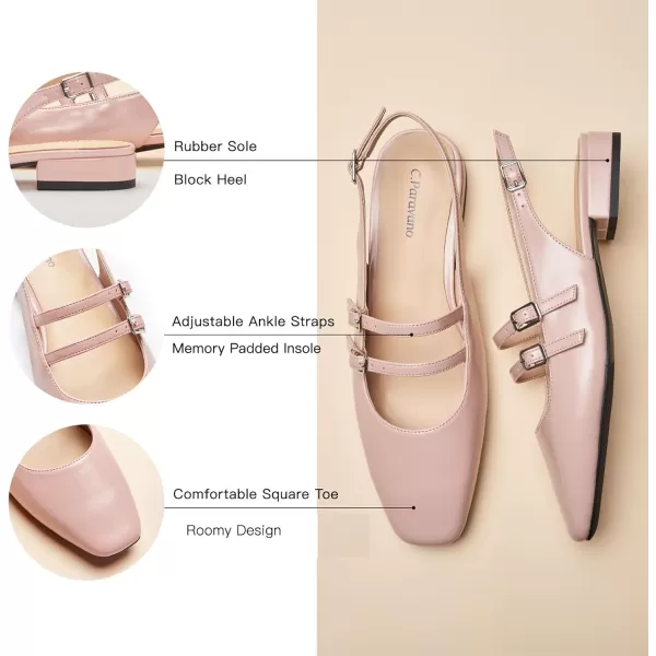 C.Paravano Slingback Flat Sandals Mary Jane Flats Square Toe Block Heel Sandals Adjustable Straps Slip on Fashion Casual Dress Shoes