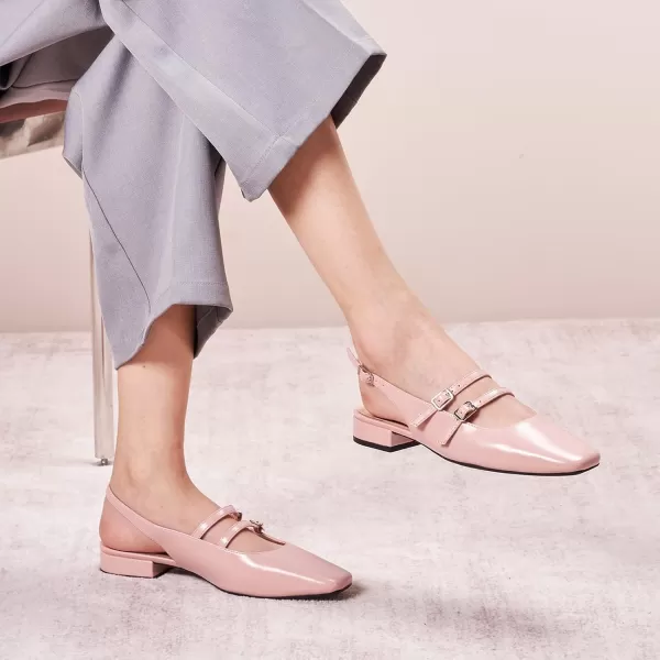 C.Paravano Slingback Flat Sandals Mary Jane Flats Square Toe Block Heel Sandals Adjustable Straps Slip on Fashion Casual Dress Shoes