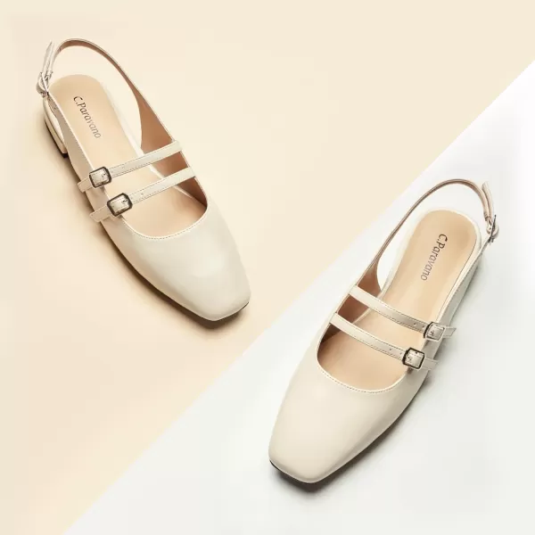 C.Paravano Slingback Flat Sandals Mary Jane Flats Square Toe Block Heel Sandals Adjustable Straps Slip on Fashion Casual Dress Shoes