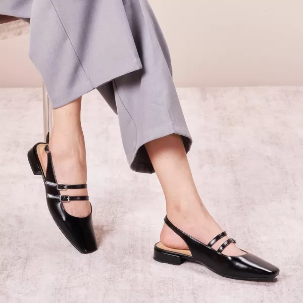 C.Paravano Slingback Flat Sandals Mary Jane Flats Square Toe Block Heel Sandals Adjustable Straps Slip on Fashion Casual Dress Shoes