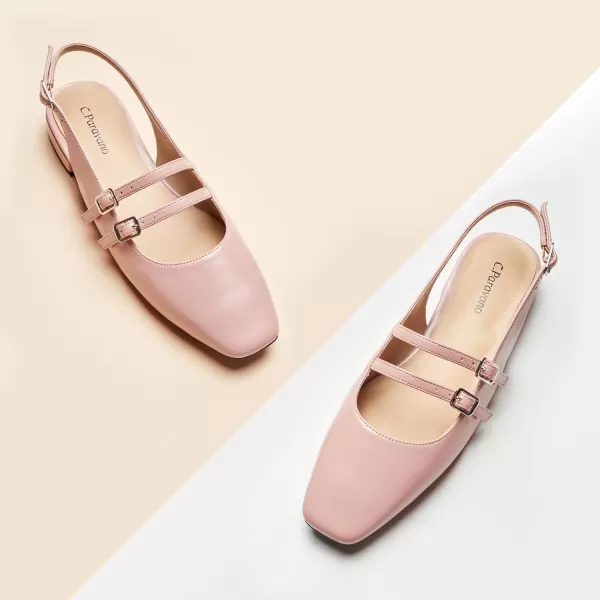 C.Paravano Slingback Flat Sandals Mary Jane Flats Square Toe Block Heel Sandals Adjustable Straps Slip on Fashion Casual Dress Shoes