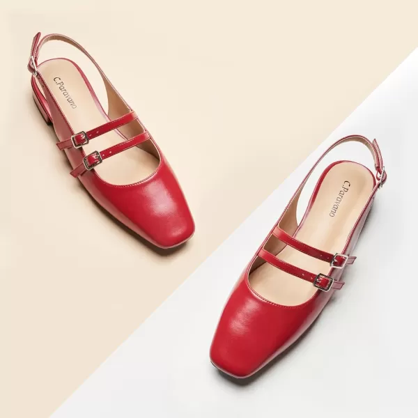 C.Paravano Slingback Flat Sandals Mary Jane Flats Square Toe Block Heel Sandals Adjustable Straps Slip on Fashion Casual Dress Shoes