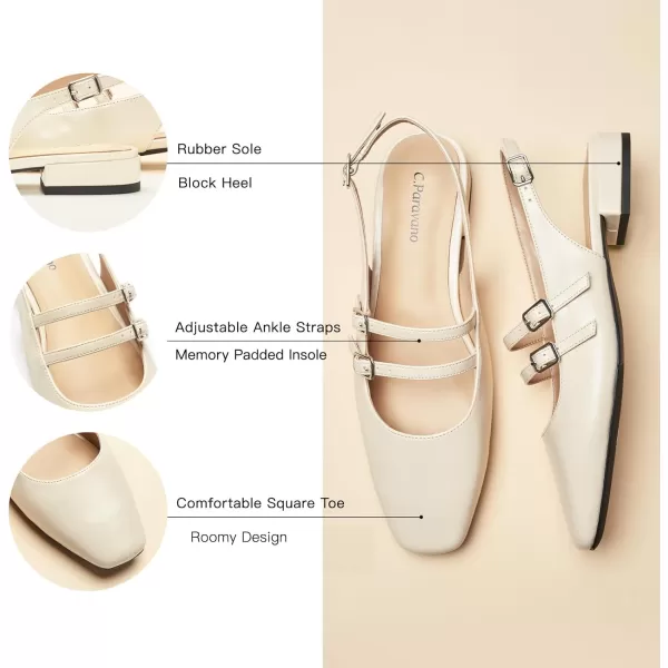 C.Paravano Slingback Flat Sandals Mary Jane Flats Square Toe Block Heel Sandals Adjustable Straps Slip on Fashion Casual Dress Shoes