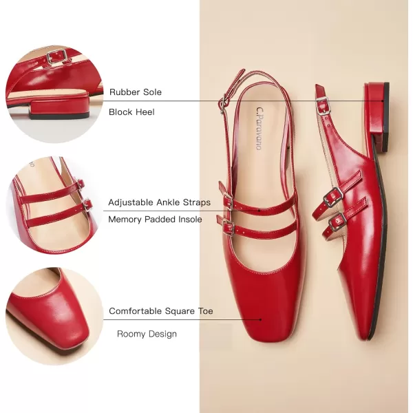C.Paravano Slingback Flat Sandals Mary Jane Flats Square Toe Block Heel Sandals Adjustable Straps Slip on Fashion Casual Dress Shoes