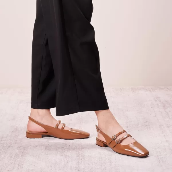 C.Paravano Slingback Flat Sandals Mary Jane Flats Square Toe Block Heel Sandals Adjustable Straps Slip on Fashion Casual Dress Shoes