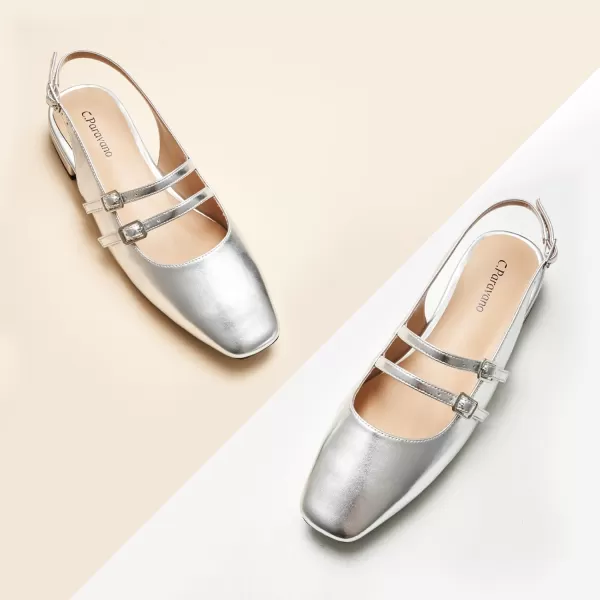 C.Paravano Slingback Flat Sandals Mary Jane Flats Square Toe Block Heel Sandals Adjustable Straps Slip on Fashion Casual Dress Shoes