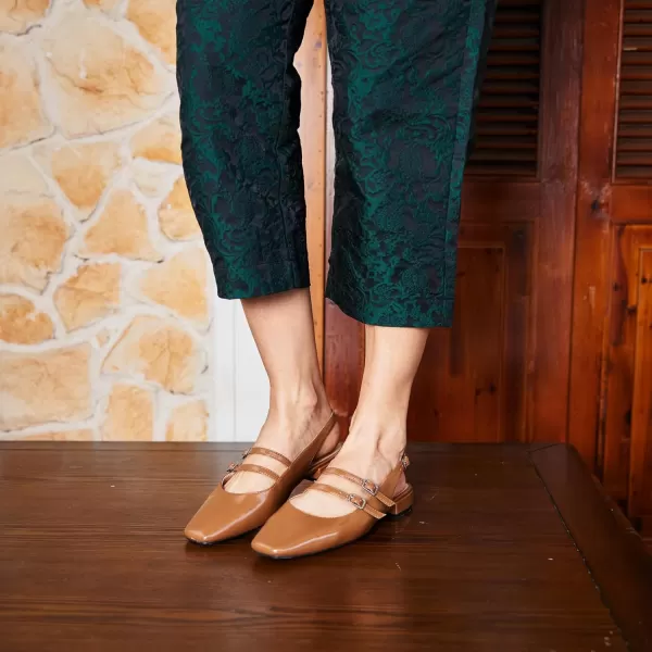 C.Paravano Slingback Flat Sandals Mary Jane Flats Square Toe Block Heel Sandals Adjustable Straps Slip on Fashion Casual Dress Shoes