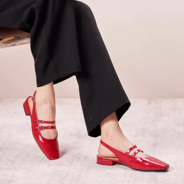 C.Paravano Slingback Flat Sandals Mary Jane Flats Square Toe Block Heel Sandals Adjustable Straps Slip on Fashion Casual Dress Shoes