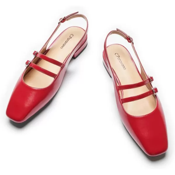 C.Paravano Slingback Flat Sandals Mary Jane Flats Square Toe Block Heel Sandals Adjustable Straps Slip on Fashion Casual Dress Shoes