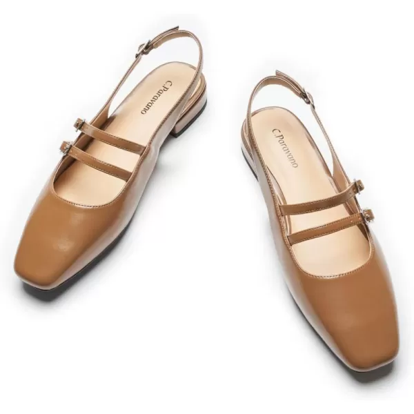 C.Paravano Slingback Flat Sandals Mary Jane Flats Square Toe Block Heel Sandals Adjustable Straps Slip on Fashion Casual Dress Shoes