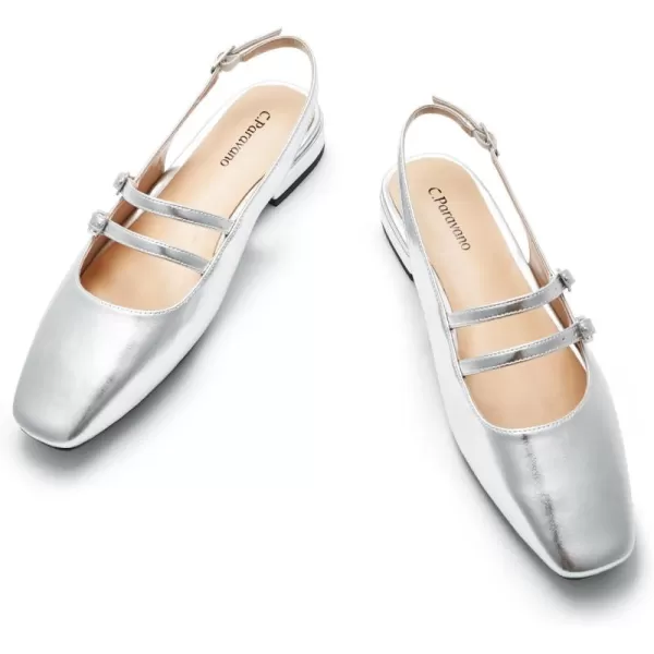 C.Paravano Slingback Flat Sandals Mary Jane Flats Square Toe Block Heel Sandals Adjustable Straps Slip on Fashion Casual Dress Shoes