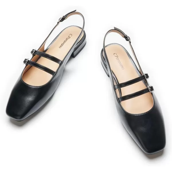 C.Paravano Slingback Flat Sandals Mary Jane Flats Square Toe Block Heel Sandals Adjustable Straps Slip on Fashion Casual Dress Shoes