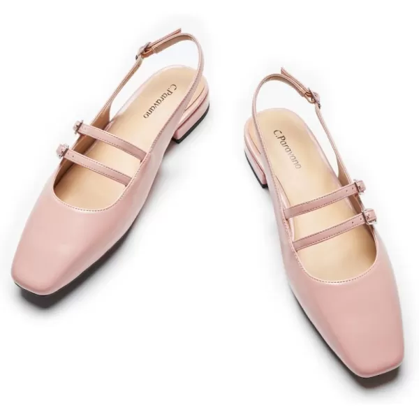 C.Paravano Slingback Flat Sandals Mary Jane Flats Square Toe Block Heel Sandals Adjustable Straps Slip on Fashion Casual Dress Shoes