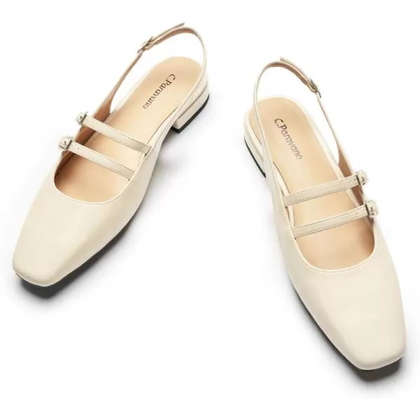 C.Paravano Slingback Flat Sandals Mary Jane Flats Square Toe Block Heel Sandals Adjustable Straps Slip on Fashion Casual Dress Shoes