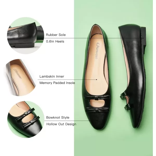 imageCParavano Chic Bow Knot Flats Fashion Hollow Out Design Round Toe Shoes Comfortable Daily Dress FlatsBlackb6