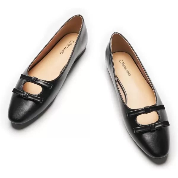 imageCParavano Chic Bow Knot Flats Fashion Hollow Out Design Round Toe Shoes Comfortable Daily Dress FlatsBlackb6