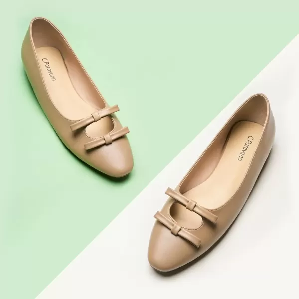 imageCParavano Chic Bow Knot Flats Fashion Hollow Out Design Round Toe Shoes Comfortable Daily Dress FlatsCamelb6