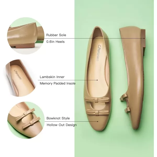 imageCParavano Chic Bow Knot Flats Fashion Hollow Out Design Round Toe Shoes Comfortable Daily Dress FlatsCamelb6