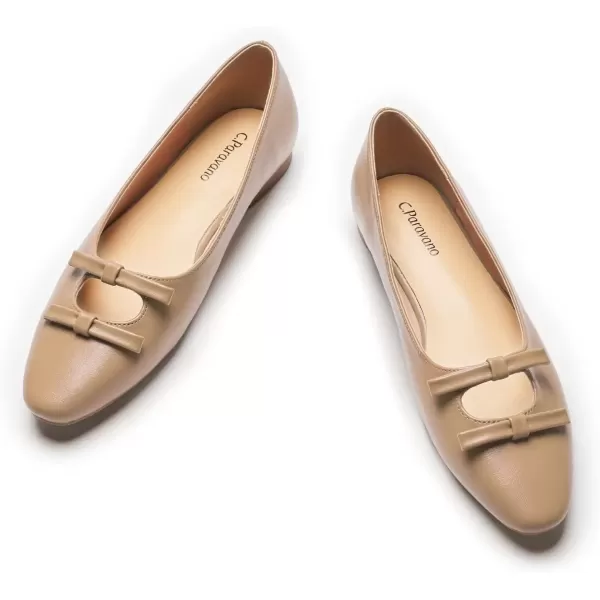 imageCParavano Chic Bow Knot Flats Fashion Hollow Out Design Round Toe Shoes Comfortable Daily Dress FlatsCamelb6