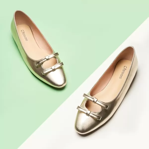 imageCParavano Chic Bow Knot Flats Fashion Hollow Out Design Round Toe Shoes Comfortable Daily Dress FlatsGoldb6