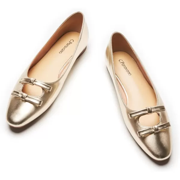 imageCParavano Chic Bow Knot Flats Fashion Hollow Out Design Round Toe Shoes Comfortable Daily Dress FlatsGoldb6