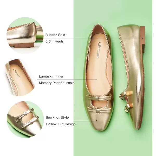 imageCParavano Chic Bow Knot Flats Fashion Hollow Out Design Round Toe Shoes Comfortable Daily Dress FlatsGoldb6