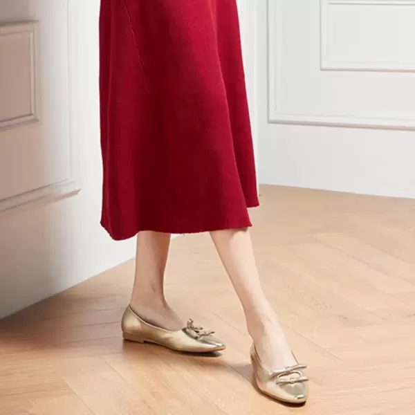 imageCParavano Chic Bow Knot Flats Fashion Hollow Out Design Round Toe Shoes Comfortable Daily Dress FlatsGoldb6