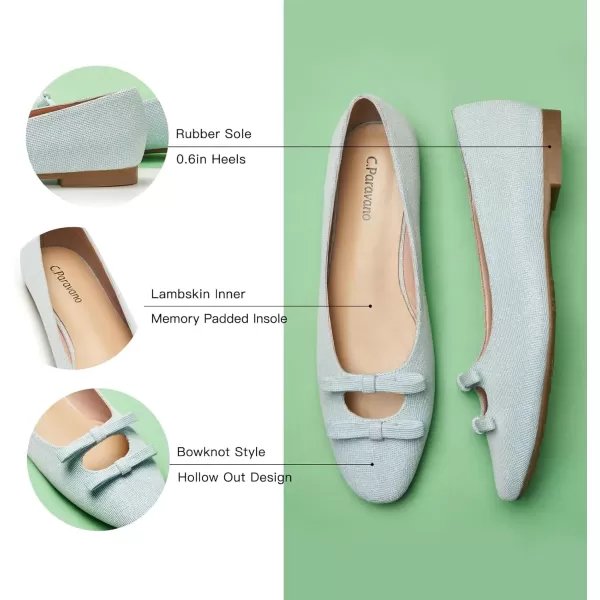 imageCParavano Chic Bow Knot Flats Fashion Hollow Out Design Round Toe Shoes Comfortable Daily Dress FlatsLight Blue Blingb6