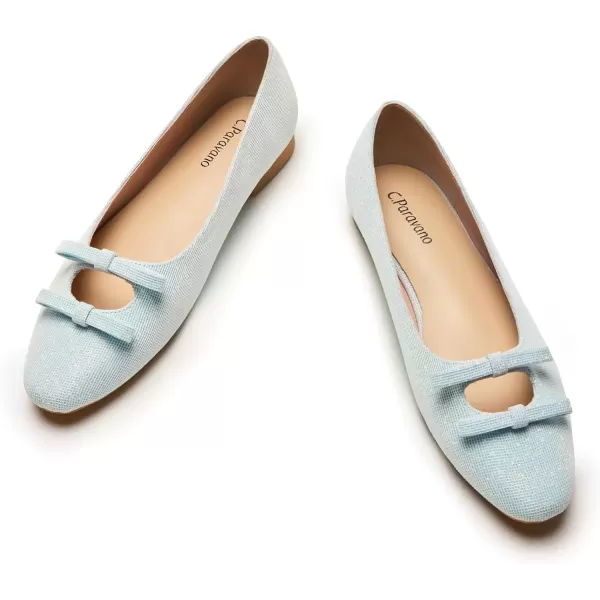 imageCParavano Chic Bow Knot Flats Fashion Hollow Out Design Round Toe Shoes Comfortable Daily Dress FlatsLight Blue Blingb6