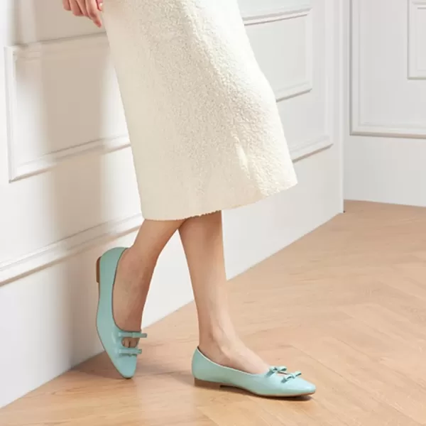 imageCParavano Chic Bow Knot Flats Fashion Hollow Out Design Round Toe Shoes Comfortable Daily Dress FlatsLight Blueb6