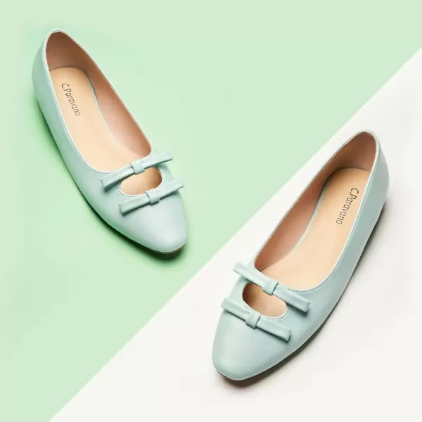 imageCParavano Chic Bow Knot Flats Fashion Hollow Out Design Round Toe Shoes Comfortable Daily Dress FlatsLight Blueb6