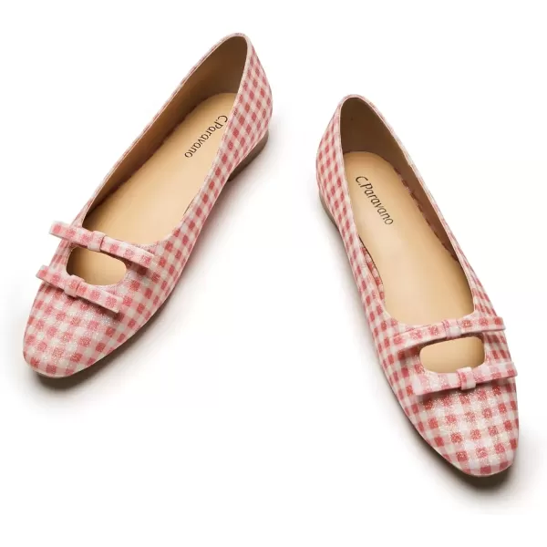 imageCParavano Chic Bow Knot Flats Fashion Hollow Out Design Round Toe Shoes Comfortable Daily Dress FlatsPink Tartan Blingb6