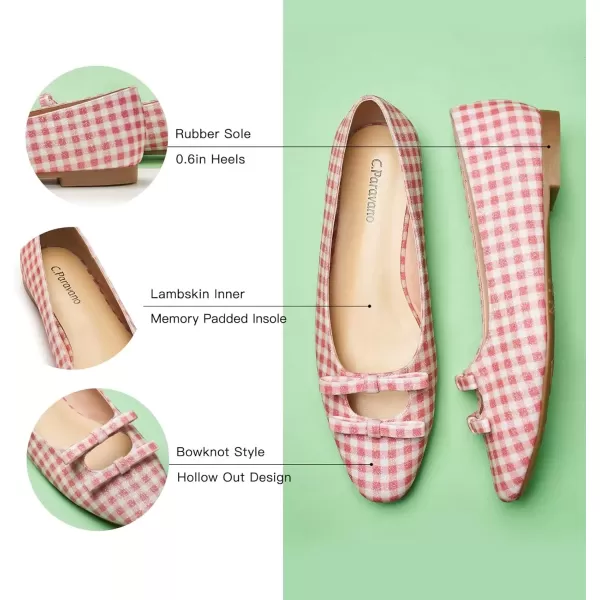 imageCParavano Chic Bow Knot Flats Fashion Hollow Out Design Round Toe Shoes Comfortable Daily Dress FlatsPink Tartan Blingb6