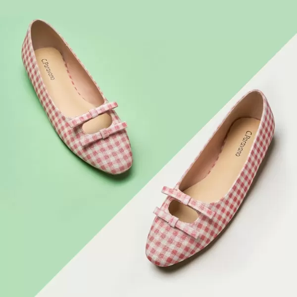 imageCParavano Chic Bow Knot Flats Fashion Hollow Out Design Round Toe Shoes Comfortable Daily Dress FlatsPink Tartan Blingb6