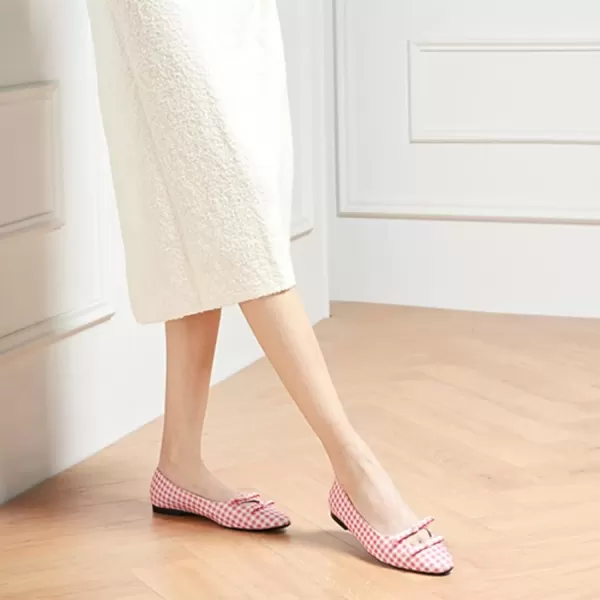 imageCParavano Chic Bow Knot Flats Fashion Hollow Out Design Round Toe Shoes Comfortable Daily Dress FlatsPink Tartan Blingb6