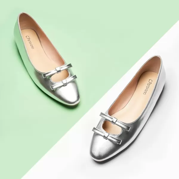 imageCParavano Chic Bow Knot Flats Fashion Hollow Out Design Round Toe Shoes Comfortable Daily Dress FlatsSilverb6