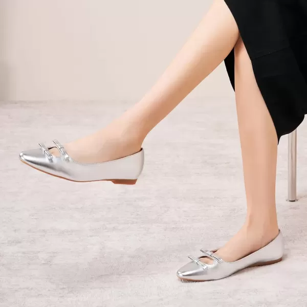 imageCParavano Chic Bow Knot Flats Fashion Hollow Out Design Round Toe Shoes Comfortable Daily Dress FlatsSilverb6