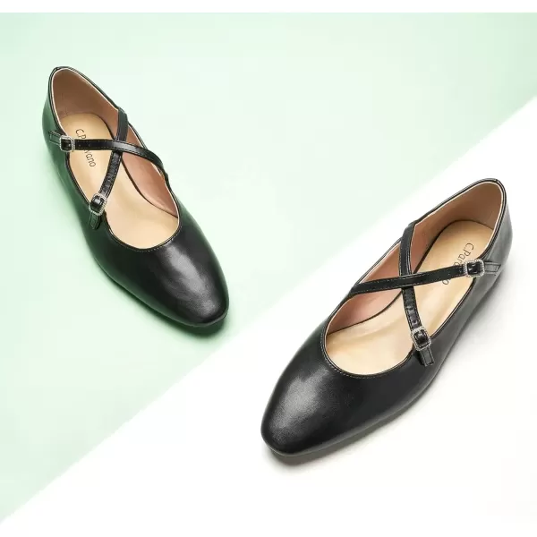 imageCParavano Cross Strap Flats with Adjustable Buckle Fashion Ballet Flats Mary Jane Shoes for Women Dressy Flats for Causal Work DailyBlack