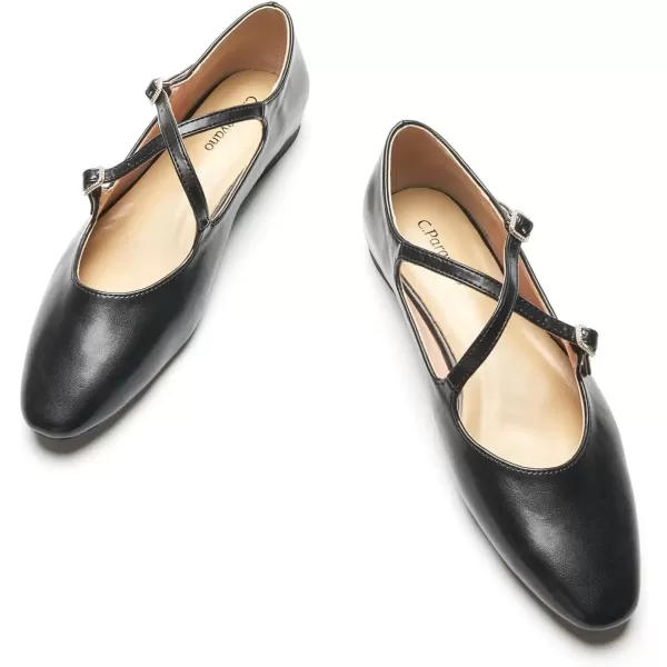 imageCParavano Cross Strap Flats with Adjustable Buckle Fashion Ballet Flats Mary Jane Shoes for Women Dressy Flats for Causal Work DailyBlack