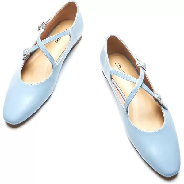 imageCParavano Cross Strap Flats with Adjustable Buckle Fashion Ballet Flats Mary Jane Shoes for Women Dressy Flats for Causal Work DailyBlue
