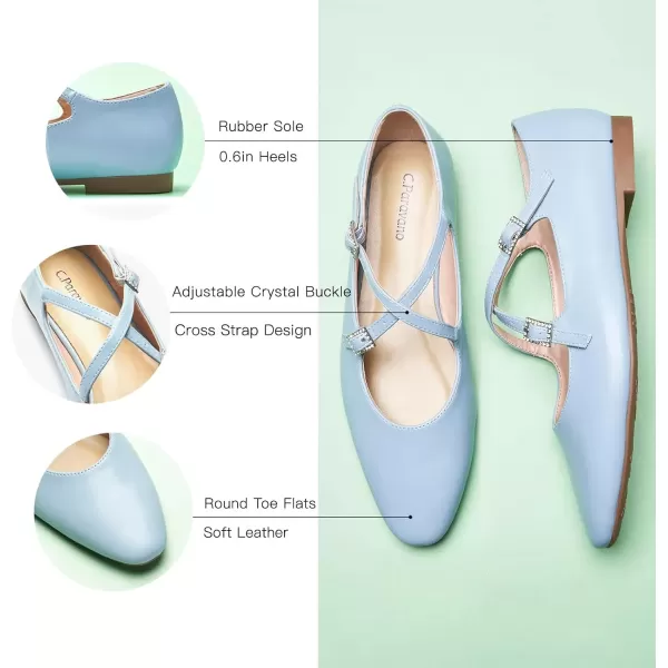 imageCParavano Cross Strap Flats with Adjustable Buckle Fashion Ballet Flats Mary Jane Shoes for Women Dressy Flats for Causal Work DailyBlue