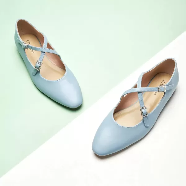 imageCParavano Cross Strap Flats with Adjustable Buckle Fashion Ballet Flats Mary Jane Shoes for Women Dressy Flats for Causal Work DailyBlue