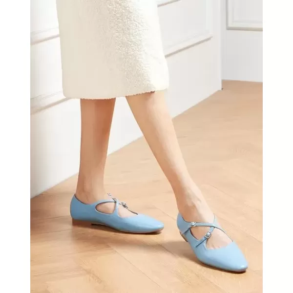 imageCParavano Cross Strap Flats with Adjustable Buckle Fashion Ballet Flats Mary Jane Shoes for Women Dressy Flats for Causal Work DailyBlue