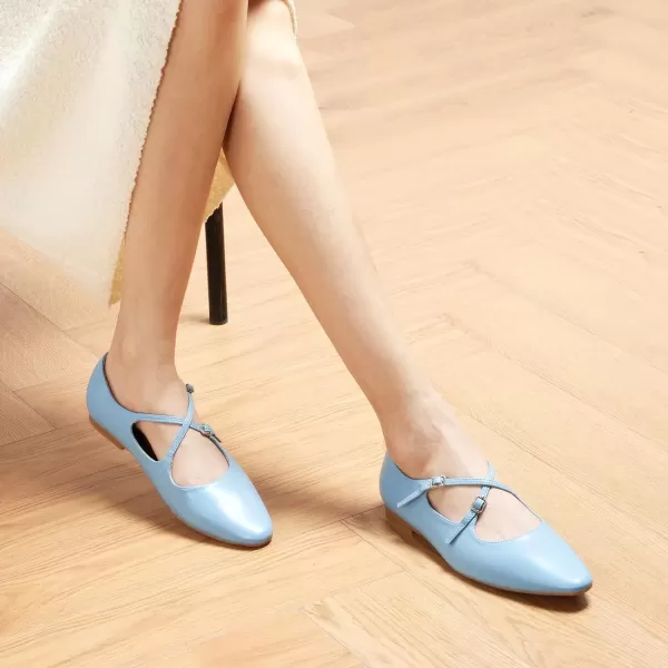 imageCParavano Cross Strap Flats with Adjustable Buckle Fashion Ballet Flats Mary Jane Shoes for Women Dressy Flats for Causal Work DailyBlue