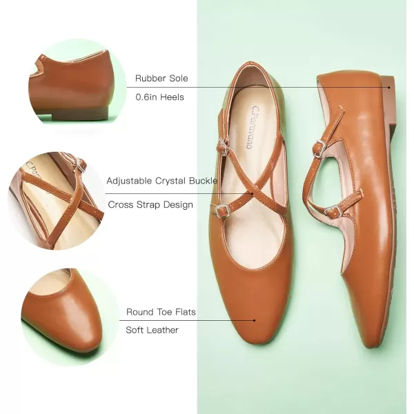 imageCParavano Cross Strap Flats with Adjustable Buckle Fashion Ballet Flats Mary Jane Shoes for Women Dressy Flats for Causal Work DailyBrowno